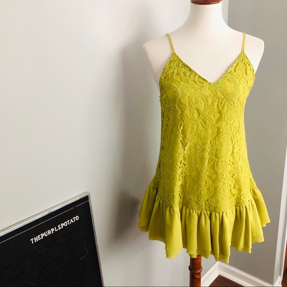 Lovers + Friends Lime Green Sure Thing Ruffle Slip Dress Size XS - Picture 3 of 9